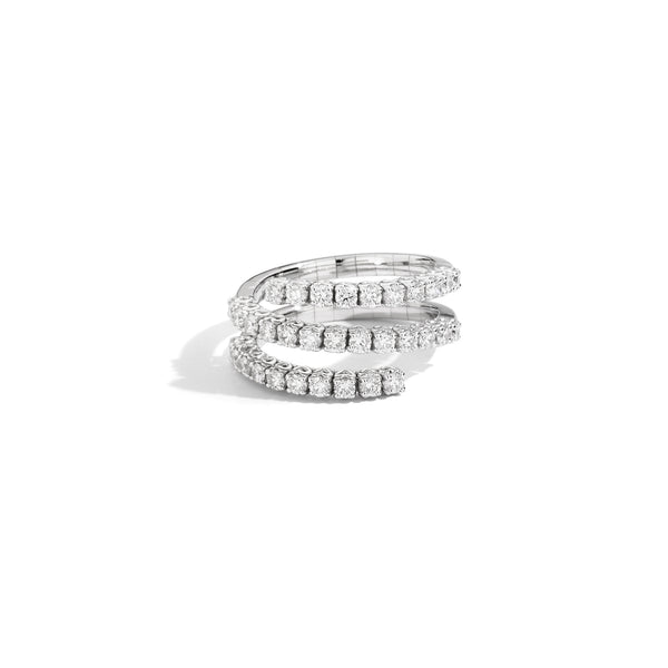 ANNIVERSARY Triple band ring with harmonious gold spring, 18 Kt white gold and brilliant-cut diamonds