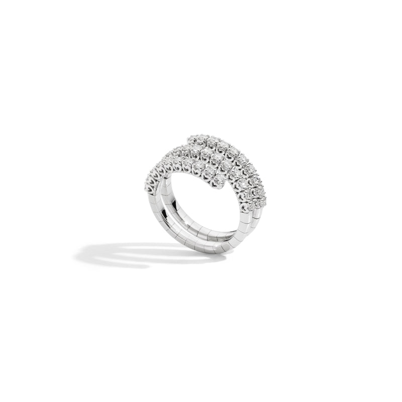 ANNIVERSARY Triple band ring with harmonious gold spring, 18 Kt white gold and brilliant-cut diamonds