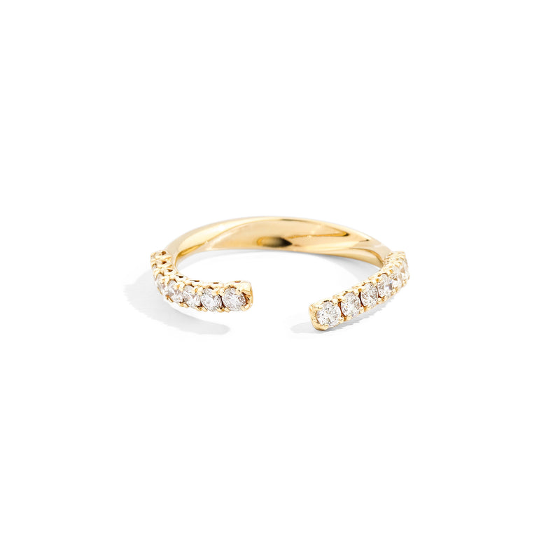 Anniversary More Open asymmetrical linear ring 18 kt yellow gold and natural brilliant-cut diamonds