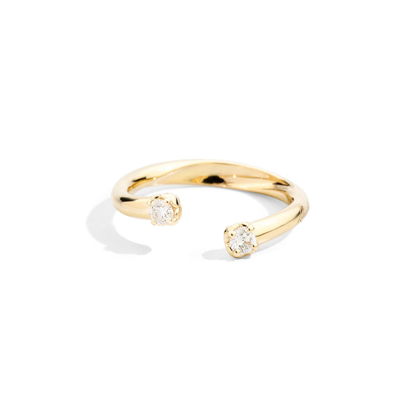 Anniversary More Open asymmetrical ring 18 kt yellow gold and 2 natural brilliant-cut diamonds