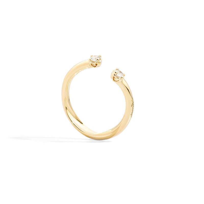 Anniversary More Open asymmetrical ring 18 kt yellow gold and 2 natural brilliant-cut diamonds