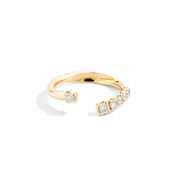 Anniversary More Open asymmetrical graduated ring 18 kt yellow gold and natural brilliant-cut diamonds