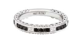 ANNIVERSARY Full-circle ring 18 kt white gold, 3 black diamonds alternating with 1 baguette-cut diamond