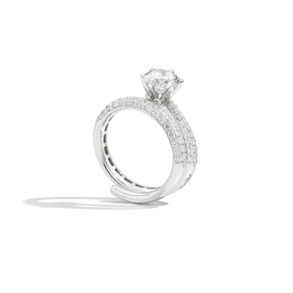 ANNIVERSARY Solitaire ring with double pavè band, 18 kt white gold and diamonds