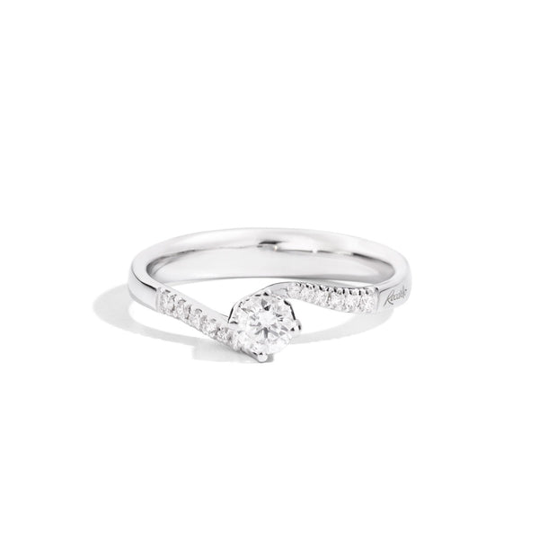 ANNIVERSARY Valentin solitaire ring with bezel-set band 18 Kt white gold and diamonds