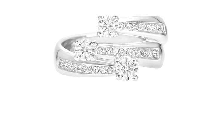 ETERNITY Trilogy ring with pavé detail band 18 Kt white gold and diamonds