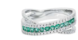 DECÒ Band ring 18 Kt white gold, diamonds and emeralds