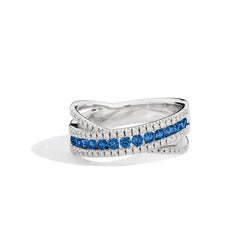 DECÒ Band ring 18 Kt white gold, diamonds and sapphires