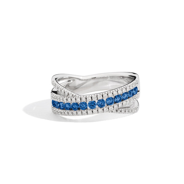 DECÒ Band ring 18 Kt white gold, diamonds and sapphires