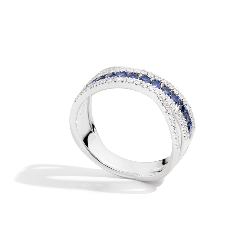 DECÒ Band ring 18 Kt white gold, diamonds and sapphires