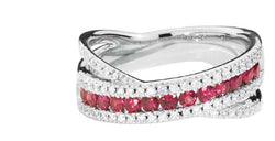 DECÒ Band ring 18 Kt white gold, diamonds and rubies