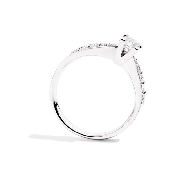 MARIA TERESA Solitaire ring with bezel-set band, 18 Kt white gold and diamonds