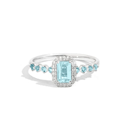 ORCHIDEA Coloured ring 18 Kt white gold, diamonds, brilliant-cut and emerald-cut aquamarines