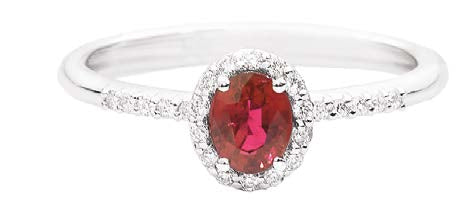 IRIS Coloured ring 18 Kt white gold, diamonds and ruby ovale