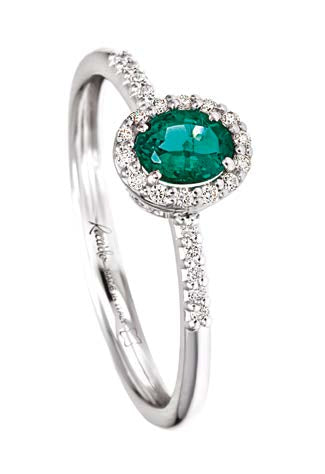 IRIS Coloured ring 18 Kt white gold, diamonds and oval emerald