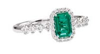 ORCHIDEA Coloured ring 18 Kt white gold, diamonds and octagonal emerald