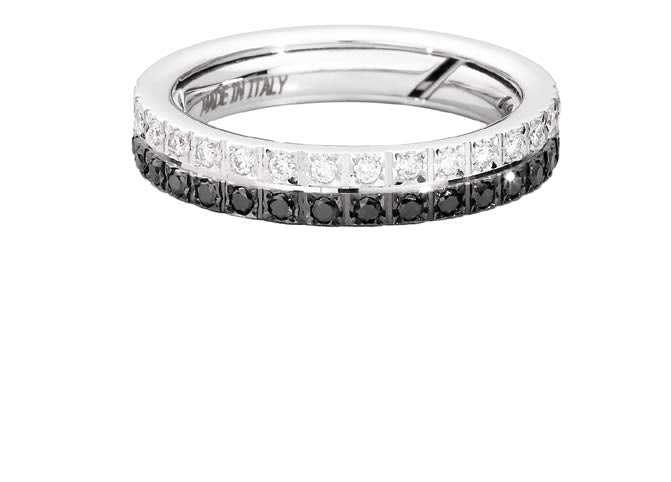 FACE CUBE Double band bracelet 18 Kt white gold, black and white diamonds 0.41ct