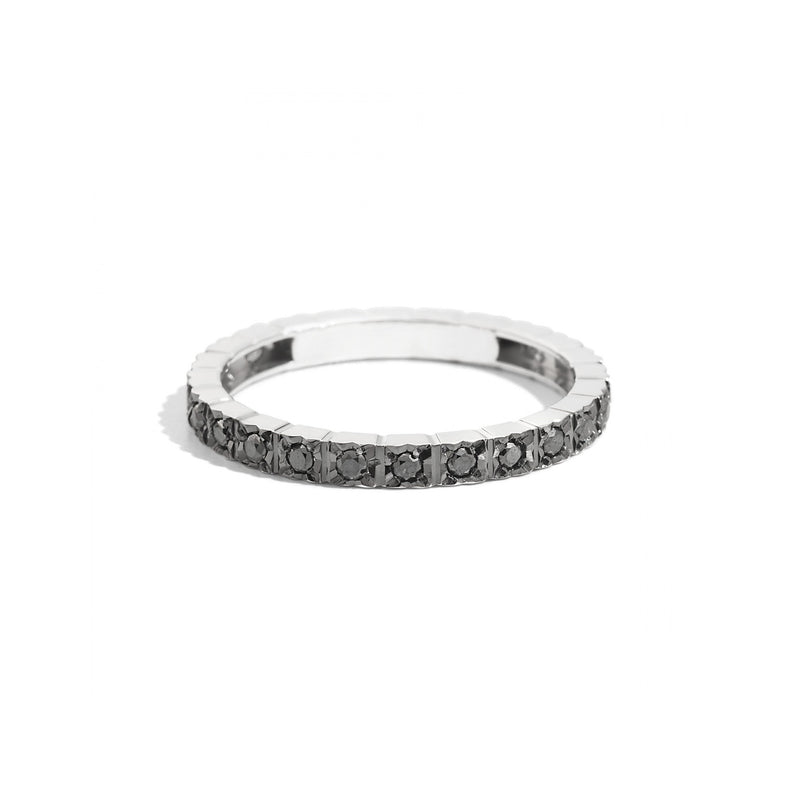 FACE CUBE Eternity ring 18 Kt white gold and black diamonds