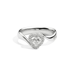 ANNIVERSARY LOVE Valentin solitaire ring with surround 18 Kt white gold and central diamond brilliant-cut heart-shaped