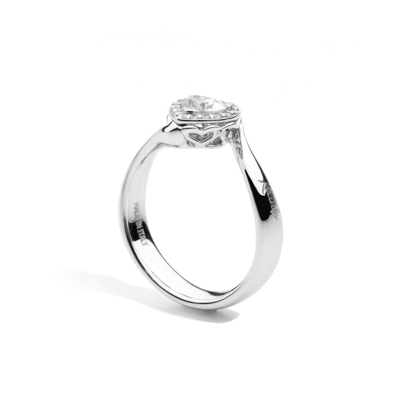 ANNIVERSARY LOVE Valentin solitaire ring with surround 18 Kt white gold and central diamond brilliant-cut heart-shaped