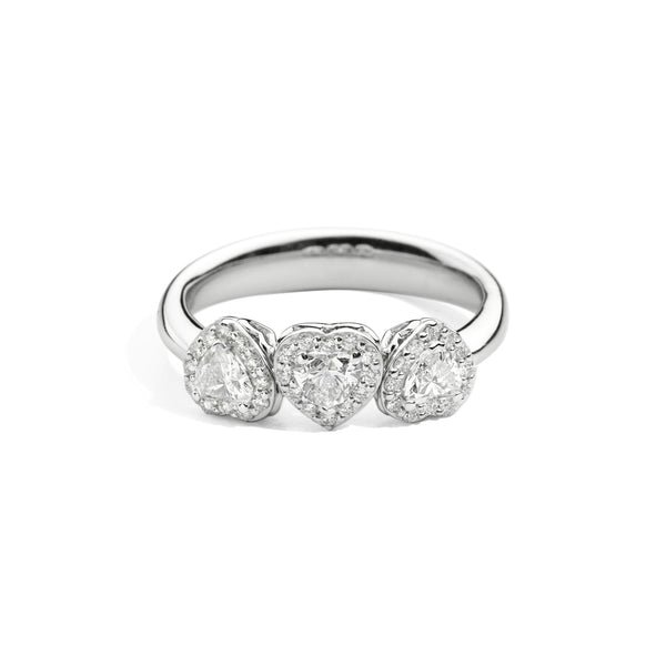 ANNIVERSARY LOVE Trilogy ring with surround 18 Kt white gold and brilliant-cut heart-shaped central diamonds