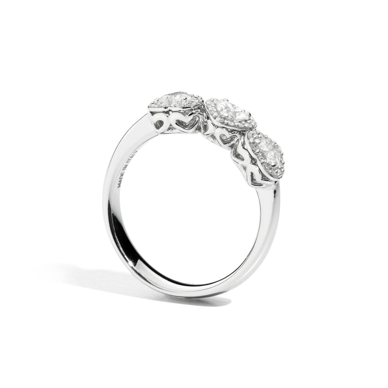 ANNIVERSARY LOVE Trilogy ring with surround 18 Kt white gold and brilliant-cut heart-shaped central diamonds