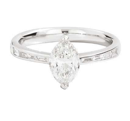 ATELIER solitaire ring with brilliant-cut navette-shaped diamond from 1.00ct and 8 taper-shaped diamonds ct. 0.17