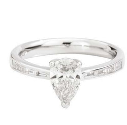 ATELIER Solitaire ring with brilliant-cut pear-shaped natural diamond from ct. 1,00 8 taper-shaped natural diamonds 0.19ct