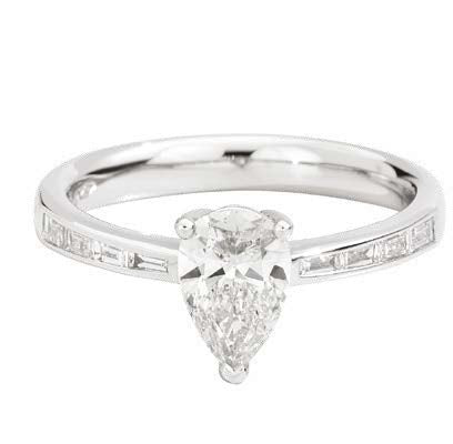 ATELIER Solitaire ring with brilliant-cut pear-shaped natural diamond from ct. 1,00 8 taper-shaped natural diamonds 0.19ct