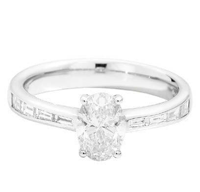 ATELIER Solitaire ring with central oval-cut natural diamond from 1.00ct (cert.GIA) 8 taper-cut band 0.36ct