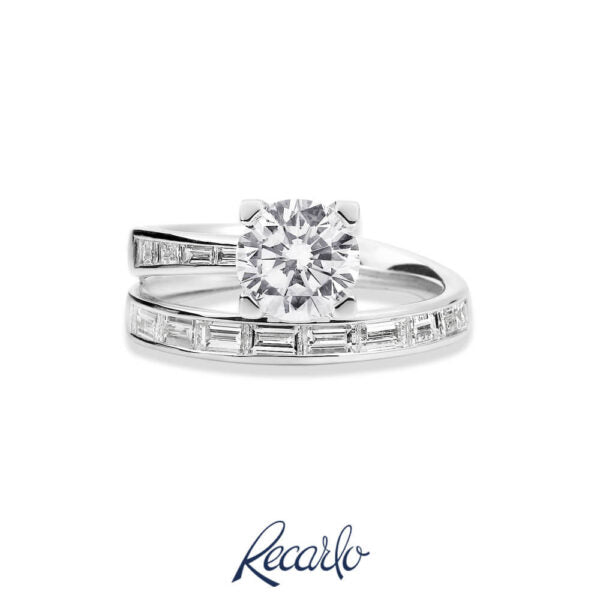 MARIA TERESA Solitaire ring 18 kt white gold, central brilliant-cut diamond and tapper-cut and baguette-cut diamonds