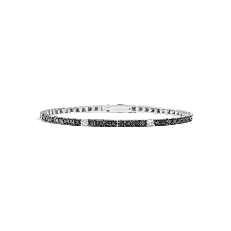 FACE CUBE Tennis bracelet 18 Kt white gold, alternating black and white diamonds