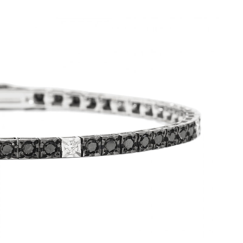 FACE CUBE Tennis bracelet 18 Kt white gold, alternating black and white diamonds