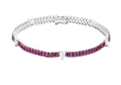 ANNIVERSARY LOVE Tennis bracelet 18 kt white gold, alternating brilliant-cut diamonds heart -shaped and rubies