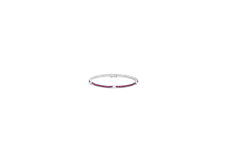 ANNIVERSARY LOVE Tennis bracelet 18 kt white gold, alternating brilliant-cut diamonds heart -shaped and rubies