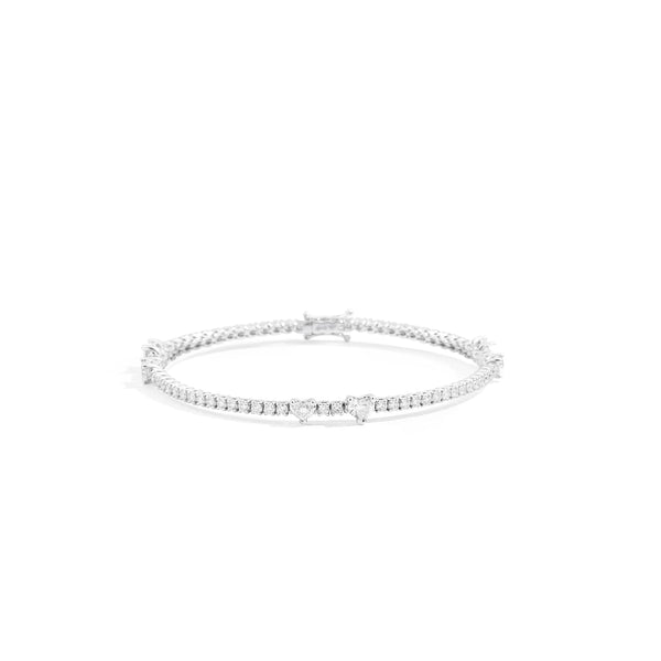 ANNIVERSARY LOVE Tennis bracelet 18 kt white gold, alternating brilliant-cut diamonds heart and round shape