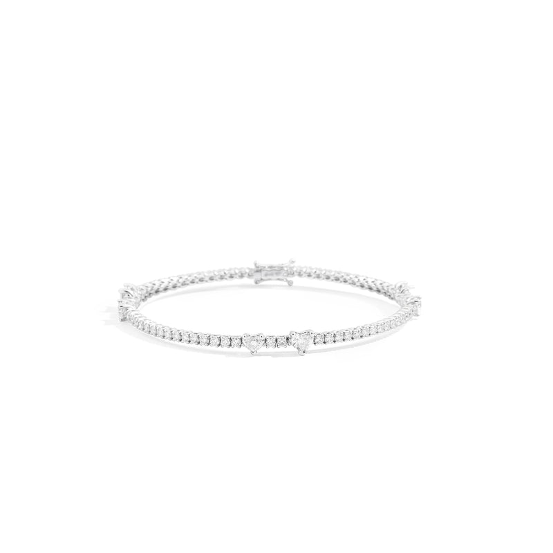 ANNIVERSARY LOVE Tennis bracelet 18 kt white gold, alternating brilliant-cut diamonds heart and round shape