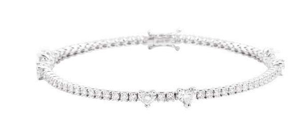 ANNIVERSARY LOVE Tennis bracelet 18 kt white gold, alternating brilliant-cut diamonds heart and round shape