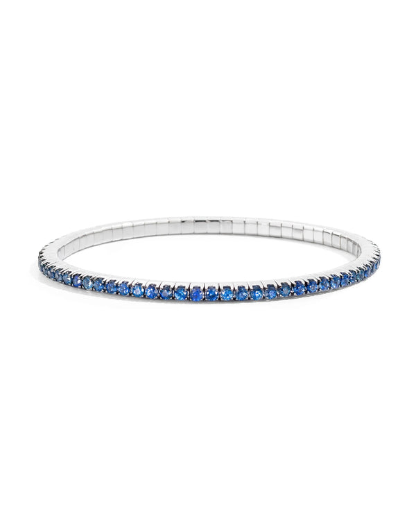 TENNIS DOUBLE SPRING bracelet tennis 18 kt white gold with burnished tips and blue sapphires