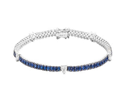 ANNIVERSARY LOVE Tennis bracelet 18 kt white gold, alternating brilliant-cut diamonds heart -shaped and sapphires