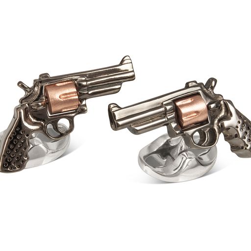 Deakin & Francis Revolver Gun Cufflinks In Black With Rose Gold Cylinder