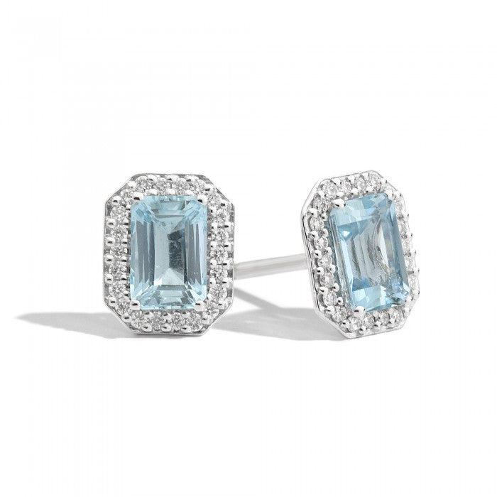 ORCHIDEA Coloured earrings 18 Kt white gold, diamonds and octagonal aquamarines