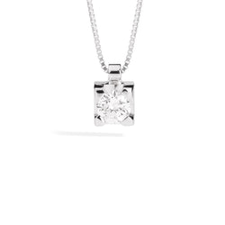 MARIA TERESA square pronged solitaire necklace 18 Kt white gold and diamond