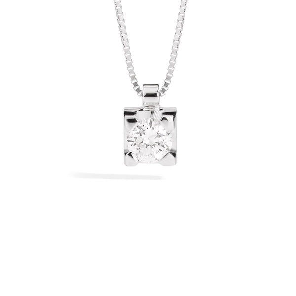 MARIA TERESA square pronged solitaire necklace 18 Kt white gold and diamond