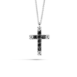 FACE CUBE Cross necklace 18 Kt white gold with black diamonds and four white diamonds