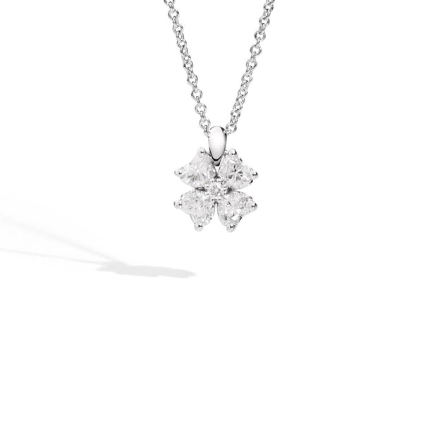 ANNIVERSARY LOVE Necklace 18 kt white gold, 4 brilliant-cut heart-shaped diamonds and central brilliant-cut diamond