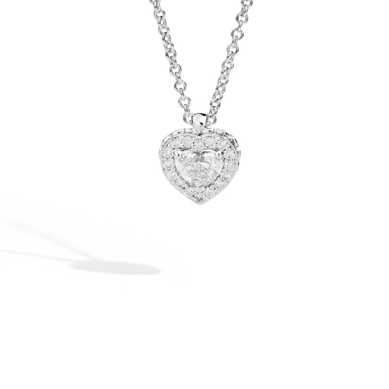 ANNIVERSARY LOVE Solitaire necklace with surround 18 Kt white gold and brilliant-cut heart-shaped diamond