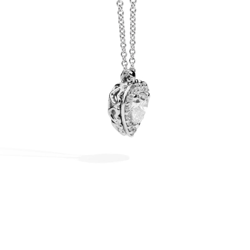 ANNIVERSARY LOVE Solitaire necklace with surround 18 Kt white gold and brilliant-cut heart-shaped diamond