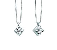 MARIA TERESA Diamond-shaped pronged solitaire necklace 18 Kt white gold and diamond