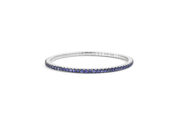 TENNIS DOUBLE SPRING bracelet tennis 18 kt white gold with burnished tips and blue sapphires